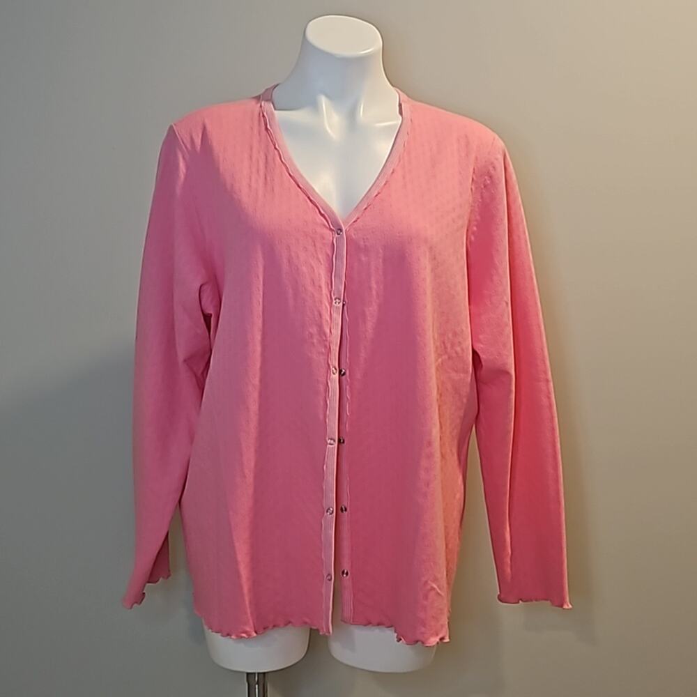 Denim & Co. Pink Cotton Long Sleeve Cardigan Sweater - Women's Size 1X